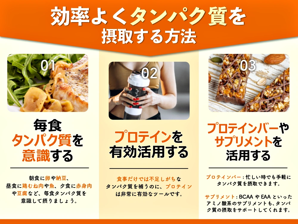 「効率よくタンパク質を摂取する方法」の画像