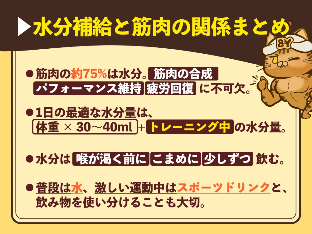 「水分補給と筋肉の関係|1日の最適な摂取量のまとめ」の画像