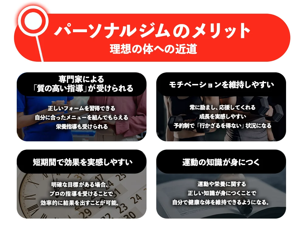 「パーソナルジムのメリット|理想の体への近道」の画像